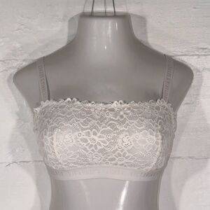 Victoria’s Secret White Lace Bandeau Bralette XL Wireless Strap Bra Soft Cup